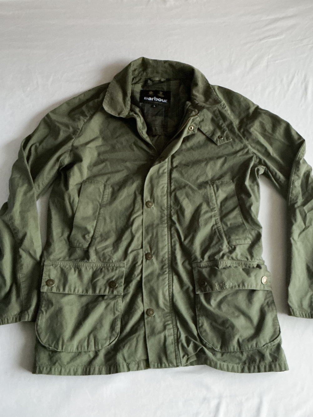 Barbour Jacket Olive Ashby Casual Cotton Field Pocket Utility Long Coat Mens Lg